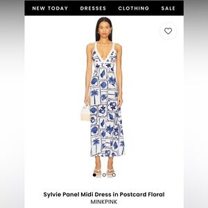 MINKPINK Blue and White Panel Midi Dress